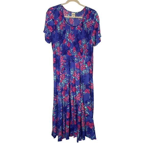 Blair Womens Maxi Dress Short Sleeve Floral Purple Pink Size PM Petite Medium - Picture 1 of 10
